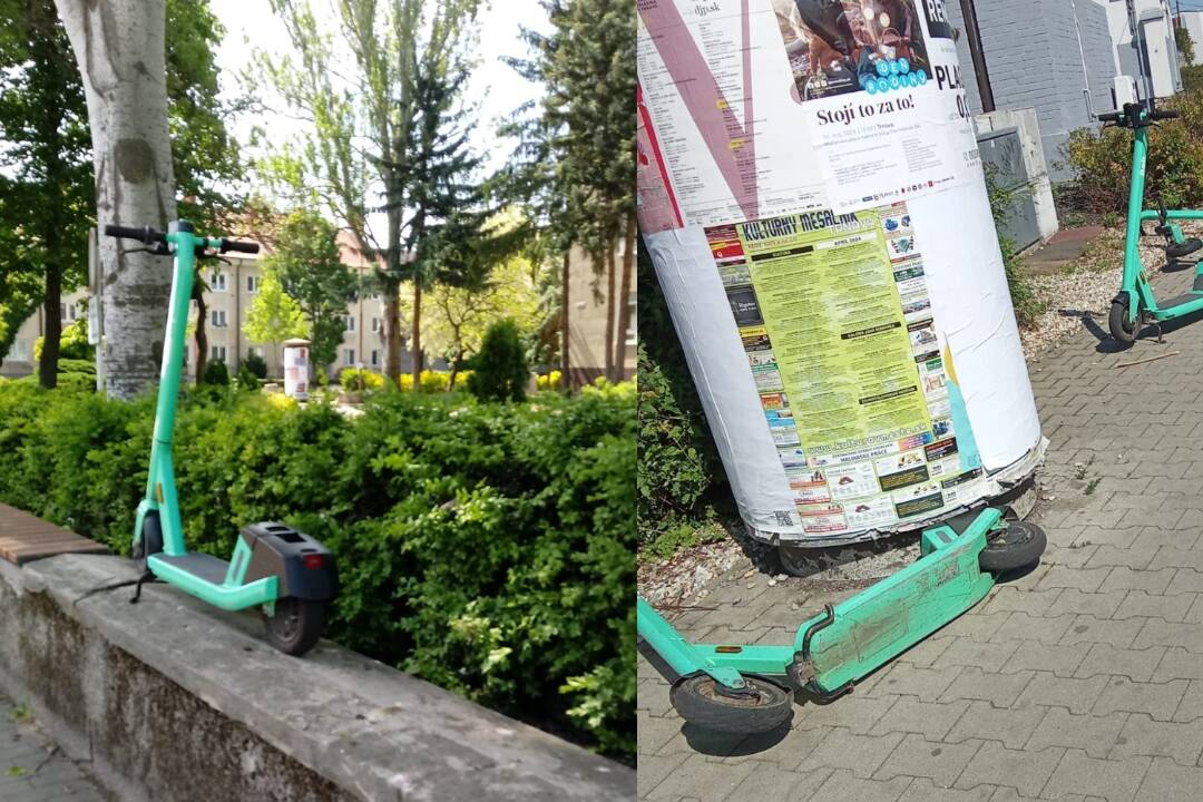 FOTO: Trnavčania parkujú kolobežky naozaj svojsky. Niektoré hodia na zem, inú nechajú na obrubníku