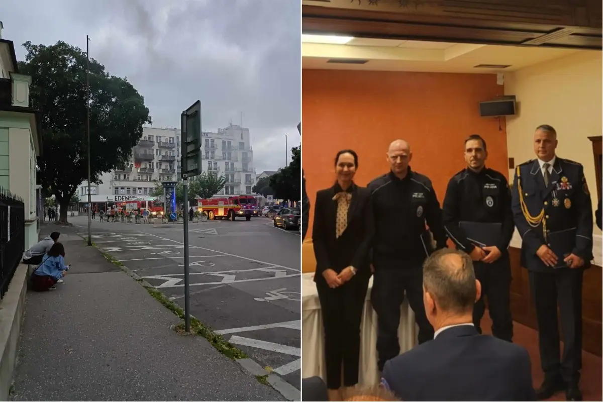 Foto: Dvoch piešťanských policajtov ocenili za zásah pri evakuácii horiaceho hotela Eden a záchranu životov